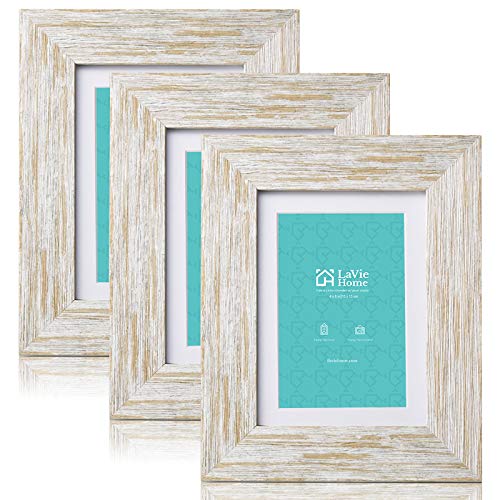 Lavie Home 5X7 Picture Frames (3 Packs, White Golden Finish) With Real Glass, Wall Or Tabletop Display Pictures 4X6 With Mat Or 5X7 Without Mat, French Country Style Perfect For Home Decor #TOP8