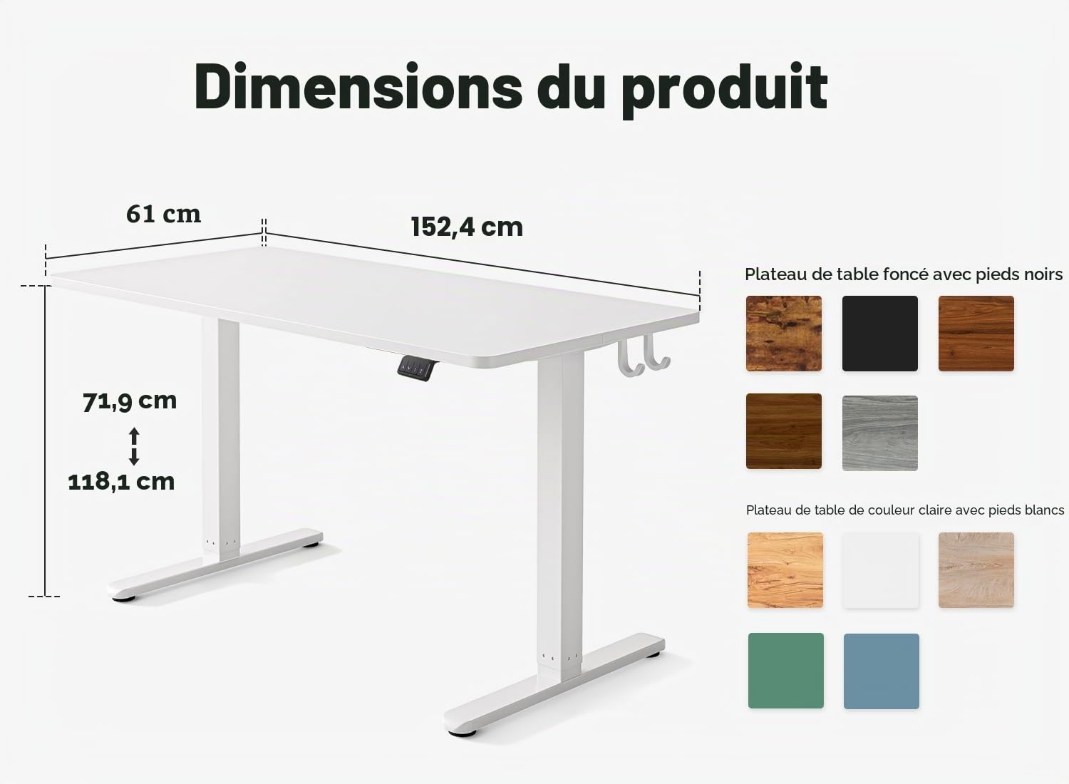 FEZIBO Bureau Debout Électrique Réglable en Hauteur, Table de 152 x 60 cm, Bureau de Travail Assis-Debout avec Panneau d'Assemblage, Cadre Blanc/Plateau Blanc