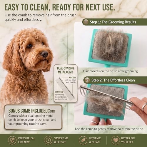 Image of Wooden Long Pin Slicker Brush for Dogs, Doodles, Poodles, Long Hair | Grooming, Detangling, and Fluffing for Wavy and Curly Hair-Designed for Heavy, Thick Coats to Prevent Matting at Home