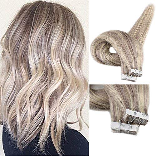 Promotion Fshine 16 Inch Tape In Highlighted Remy Human Hair Extensions Color 22 Blonde and 18 Ash Blonde 50 Grams 20Pcs Per Package Tape In Straight Hair