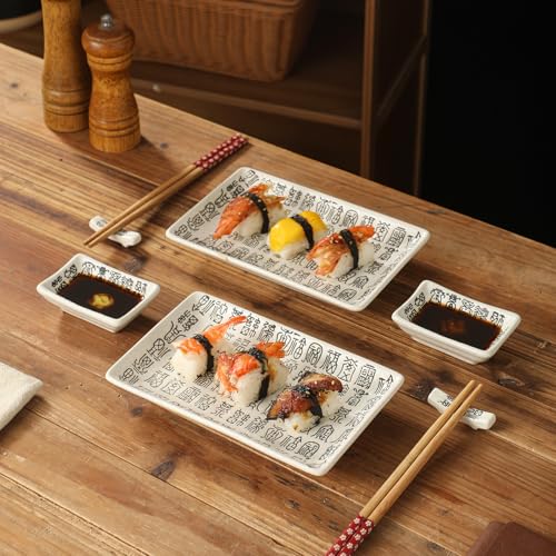 Image of 8 pcs Japanese Sushi Plate Sets Serving Platters and Trays for Entertaining Sushi Dishes Set Plates Sushi Plates Traditional Cuisine Dinnerware Sets with Chopsticks Hundred Blessings