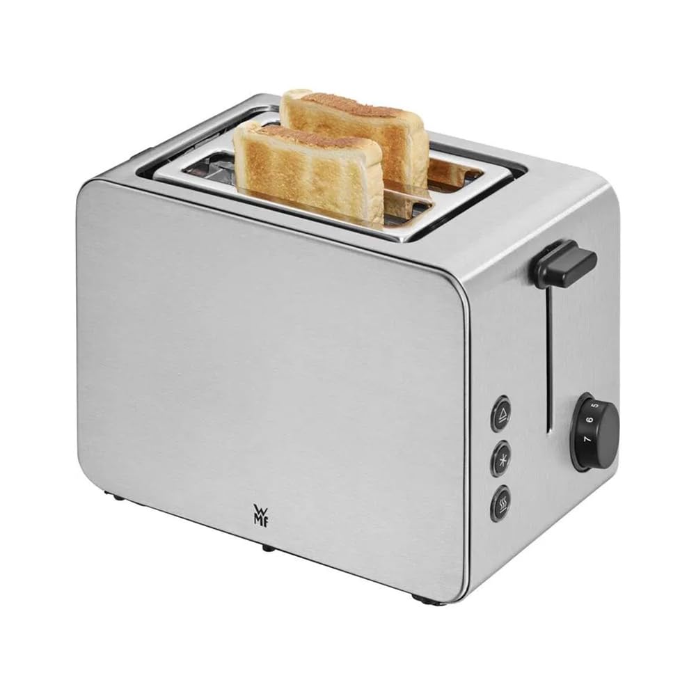 WMF Stelio Grille-pain 2 tranches en acier inoxydable, grille-pain double fente avec embout à pain, fonction bagel, 7 niveaux de brunissage, 900 W, acier inoxydable mat