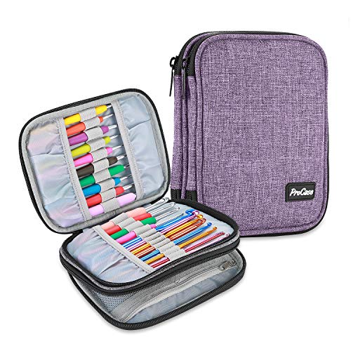 ProCase Bolsa Crochet Ganchillos (Bolsa Sola Sin Accesorios) para Agujas 6,5', Bolso de Viaje con Cremallera Bolsillo de Malla para Agujas de...