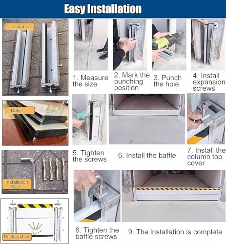 Extra Tall Flood Barrier - Weatherproof Metal Threshold Kit with Sealing Strip for Garage & Basement - Effective Water Protection Stopper Baffle (L90cm, H180cm)