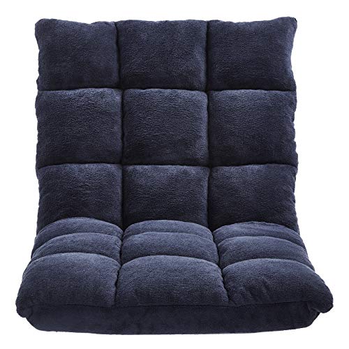 Image of Amazon Basics Adjustable 14-Position Memory Foam Gaming Floor Chair with Back Support, Portable, Reclining, Lay Flat, 41.3 inchD x 21.3 inchW x 6 inchH, Navy