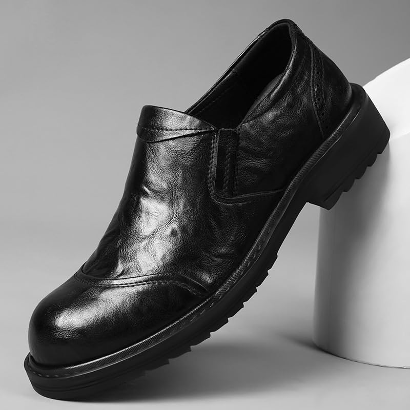 Men's Brown Dress Shoes Slip-Ons Genuine Leather Oxford Classic Formal Tuxedo Derby3