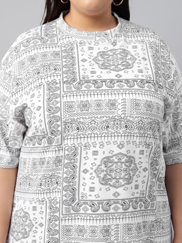 Image of JUNEBERRY 100% Pure Cotton Oversized Baggy Fit Stylish Paisley Bandana Print Half Sleeve Plus Size T-Shirt for Women & Girls (Sizes: 2XL to 5XL)