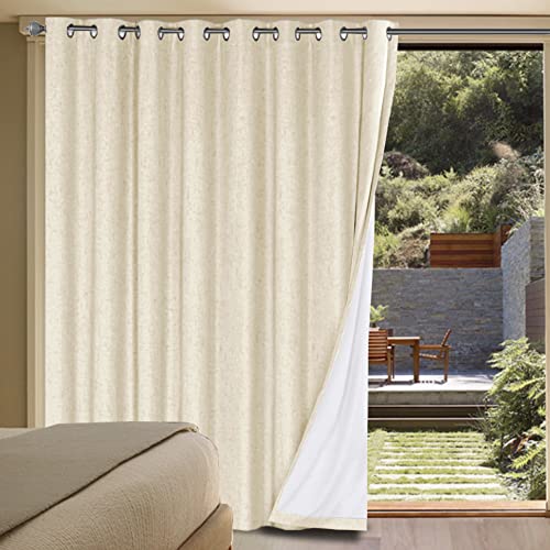 Image of H.VERSAILTEX Linen Blackout Curtains Durable Thick Textured Linen Look 100% Blackout Patio Door Curtain Anti Rust Grommet Extra Wide Sliding Door Curtain Panel, Bleached Sand, W100 x L84 inch