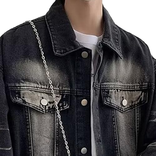 Veste en jean unie style classique revers et poches amples