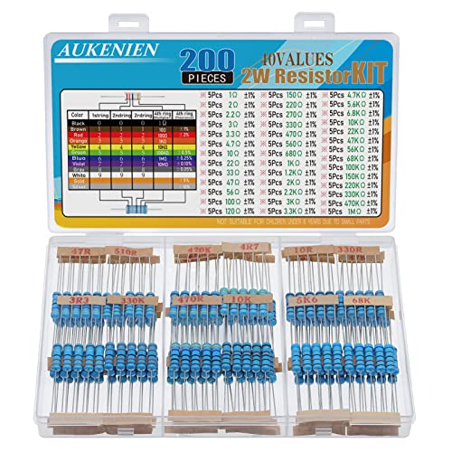 AUKENIEN 2W Resistencias 40 Valores 200 Piezas Película Metálica Resistencia Electronica Kit 1 a 1M Ohm Electrónicas Resistor Cumple con RoHS con Tolerancia de ± 1% Cover