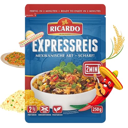 RICARDO Express Reis Mexikanisch Scharf 8 x 250g Reiszubereitung Fertiggerichte Mikrowelle/Pfanne schnell & einfach zubereitet
