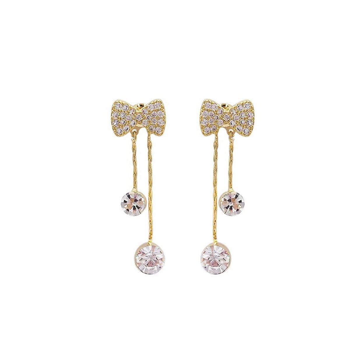 Jewels Galaxy Gold Plated Beautiful Korean Bow Tie themed AD Drop Earrings (FMYN-ERG-35826) (B0C5RQQ3ZP) Amazon Price History, Amazon Price Tracker