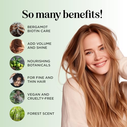 Image of Woodsy Biotin Shampoo for Thinning Hair - Volumizing Shampoo for Fine Hair with B Vitamins Rosemary Bergamot Spruce & Tea Tree Oils - Paraben Silicone and Sulfate Free Vegan Formula (16 Fl Oz)