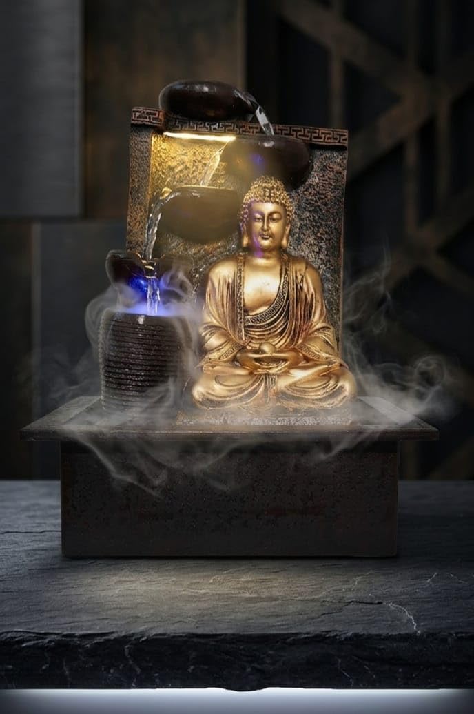 Lord Buddha Indoor Water Fountain with LED Lighting & Fog Mist Effect | Decorative Tabletop Waterfall Showpiece for Home, Office, Meditation Room & Gift Item-image-43