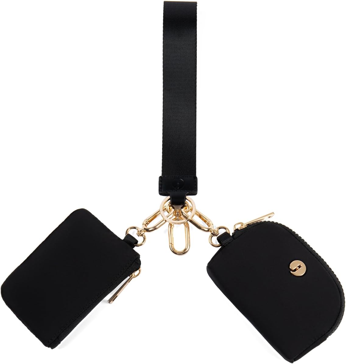 JEEBURYEE Dual Pouch Wristlet Keychain Wallets for Women with 2 Detachable Zipper Coin Purse - Small and Portable Mini Card Wallet for Women Men Gold Hardware Black+Black