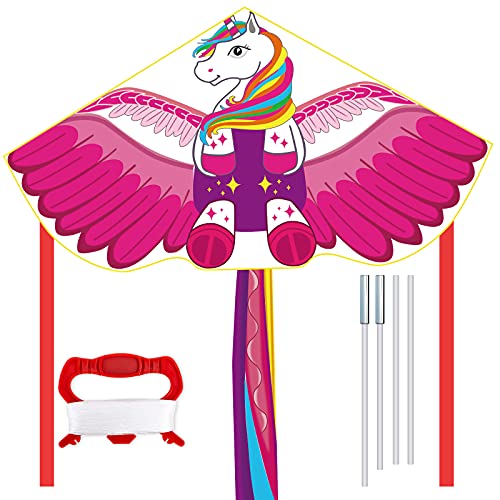 Kite, Large Unicorn Kites for Kids Easy to Fly, Beginners Kids Kite for Family Outdoor Games and Activities, Extremely Easy to Assemble and Soars High in Low Wind Speed - Delta Giant Beach Kites