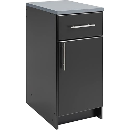 Prepac Elite 16” Wide Storage Cabinet, Base Cabinet with 1 Drawer and 1 Adjustable Shelf Ideal for Garage, Cabinet, Kitchen, Home Office, 16”W x 36”H x 24”D, Black
