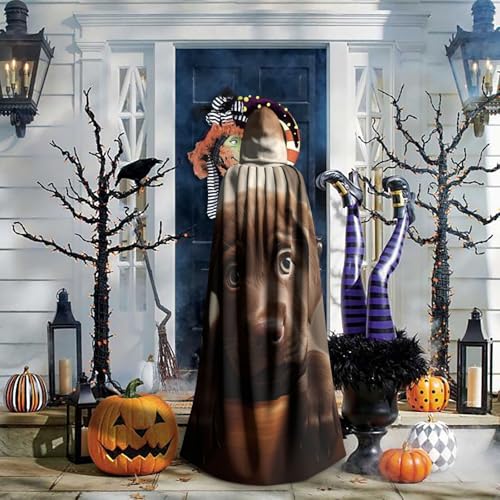 Costumes cosplay Halloween avec grande cape à capuche imprimé chien
