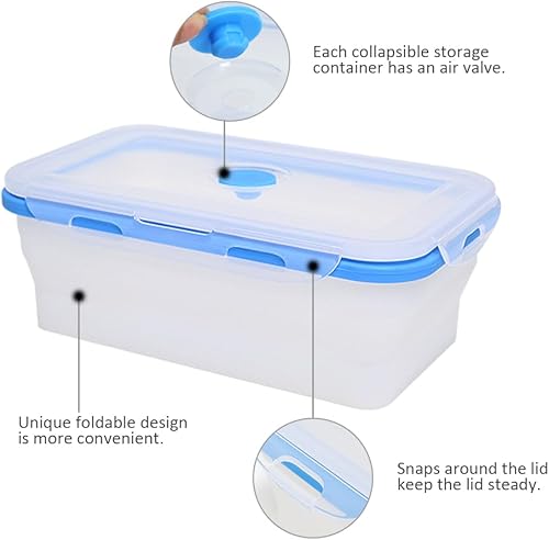 Miniatura 5 de Alimat PluS Contenedores de silicona para almacenamiento de alimentos de 40.5 onzas, paquete de 3 recipientes plegables extra grandes de