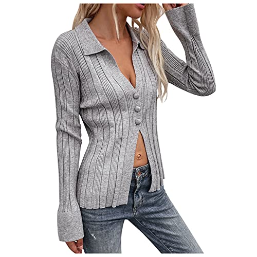 Risaho Damen Strickjacke Casual Cardigan Damen Strickjacke Lang Cardigan Langarm Dünne Casual Strickmantel V Ausschnitt mit Taschen und Knopf Leicht Mantel Herbst Outerwear Cover