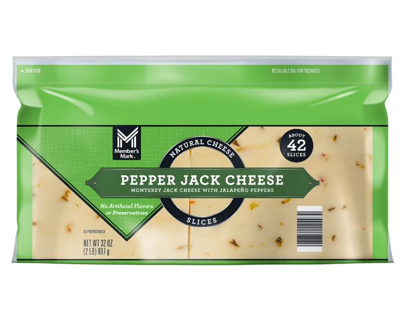Sliced Pepper Jack Cheese, 2 lbs – Spicy Monterey Jack with Jalapeño Peppers, Perfect for Sandwiches, Burgers & Melts