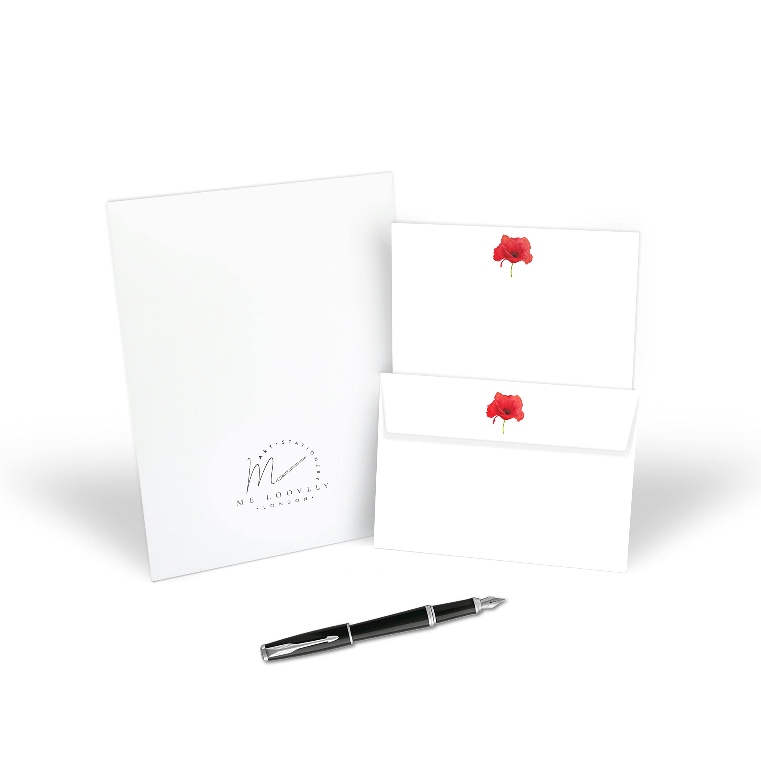 Red Poppy Me Loovely Letter Writing Paper and Envelopes Set Red A5 Size Papers Stationery Supplies, 10 - With Gift Envelope