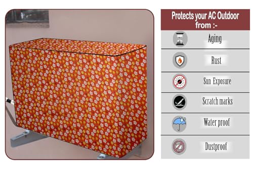 Image of The Furnishing Tree 2 Ton Split AC Cover for Indoor and Outdoor Units Mini Floral Pattern Orage