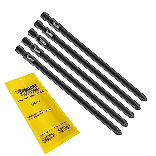 5 x SabreCut AFSC155PH2_5 155mm PH2 Autofeed Collated Drywall Screwdriver Gun Bit Single Ended Phillips No.2 Heavy Duty Compatible with Makita DFR551 XRF03
