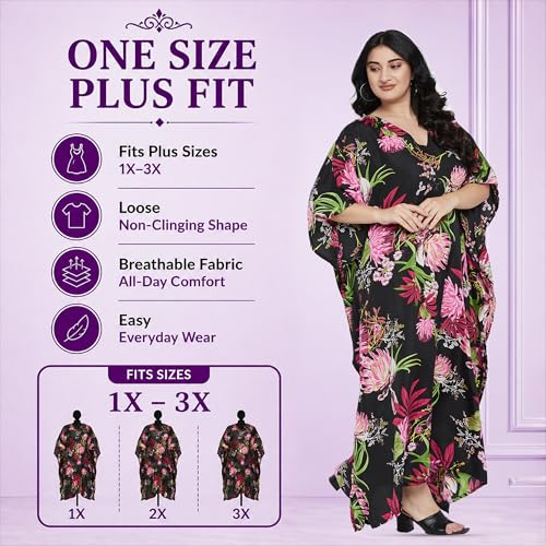 Image of Oussum Women Polyester Casual Long Plus Size Beach Caftan Cover Up Maxi Dress 1X-3X Summer Kaftan Dresses for Women