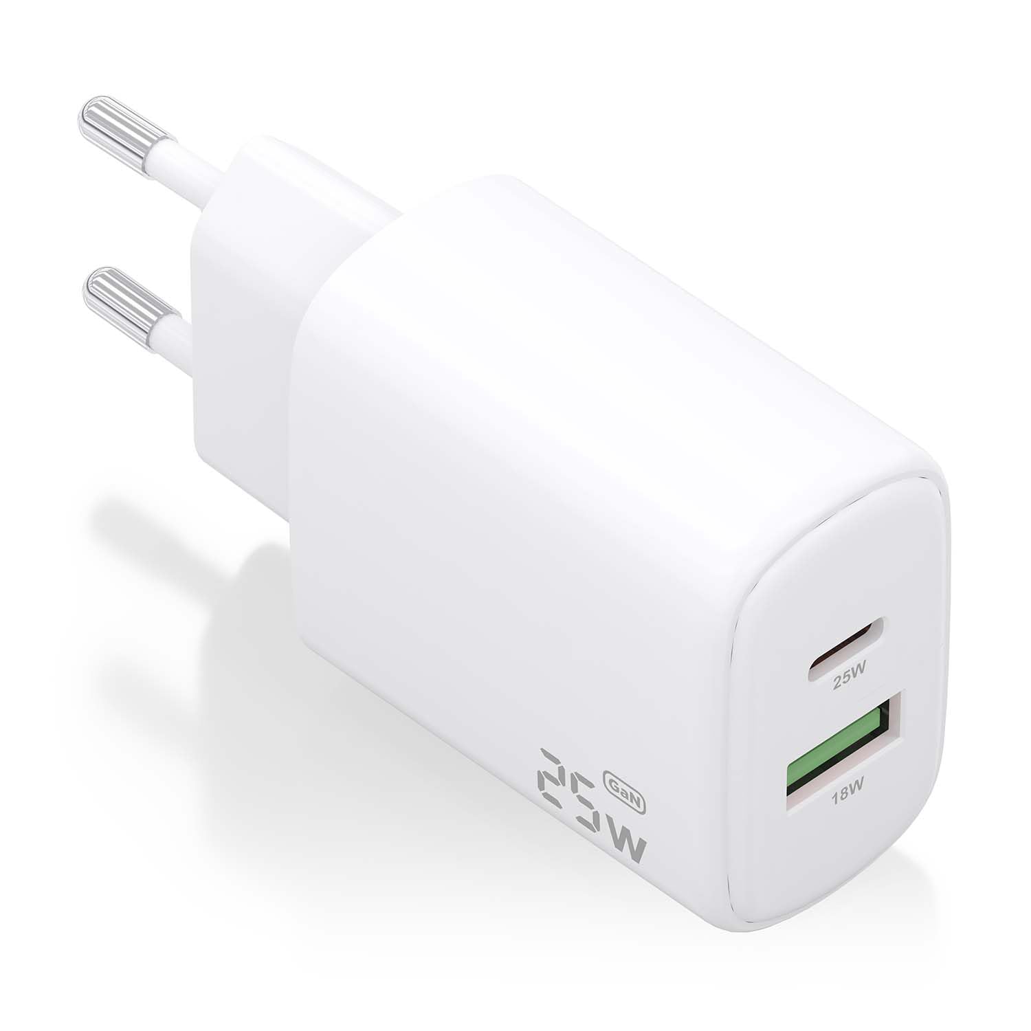Cargador de Pared GaN Aisens A110-0911/ 1xUSB Tipo-C/ 1xUSB/ 25W/ Blanco