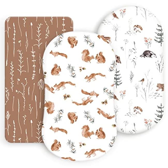 GRSSDER Stretchy Ultra Soft Fitted Bassinet Sheet Set 2 Pack, Universal Fit for Bassinets Baby Cradle Moses Basket Oval Rectangle Pad/Mattress, Happy Dinosaurs Bassinet Sheets for Girls and Boys