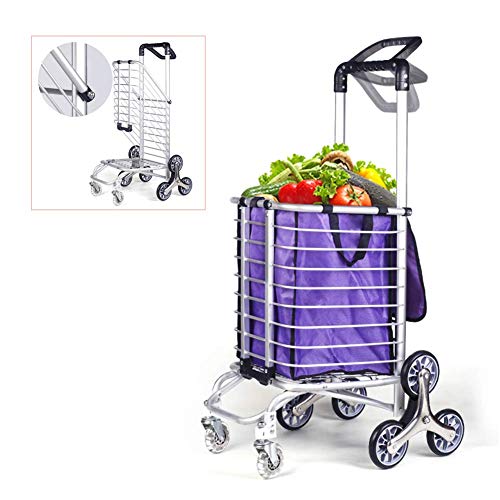 Einkaufstrolley, zusammenklappbarer Einkaufstrolley auf Rädern, mit abnehmbarer Tasche und faltbarem Design, maximale Tragkraft 60 kg, Violett (lila)
