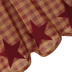 VHC Brands Burgundy Star Primitive Curtains for Kitchen Windows Swag Set of 2 Red Checkered