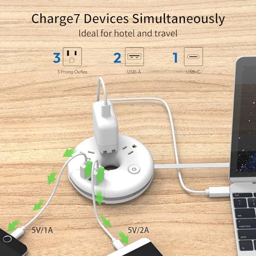 Travel Power Strip, NTONPOWER 3 Outlets 3 USB(1 USB C) Cruise Approved Power Strip, Short Extension Cord 3ft, Travel Essentials for Home, Hotels, Cruise Ship, Vacation, White, i-Donut