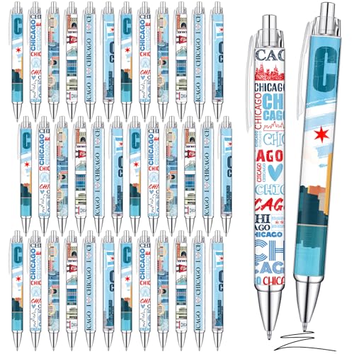 Image of Sayglossy 36 Pcs Chicago City Ballpoint Pen Collectible Gift Pen Bulk Retractable Souvenirs USA Chicago City Souvenirs for Office Supplies, 6 Styles, Black Gel Ink