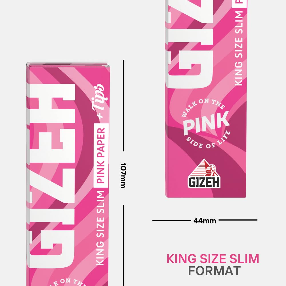 GIZEH ALL PINK King Size Slim + Tips - Blättchen zum Drehen - Pinke Papers und Tips - Packung mit Magnetverschluss - 26er Pack á 34 Premium Rolling Paper (14 g/m²) + 34 Tips