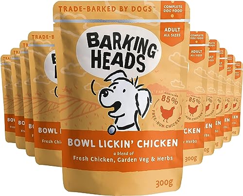 Barking Heads Bowl Lickin' Chicken Wet Food for Dogs, Dog Food Wet from 85% Natural Outdoor Chicken Without Artificial Flavours, Dog Food Grain-Free with Vitamins and Minerals (10 x 300 g)