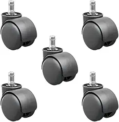 Kit 5 Rodinhas para Cadeira de Escritório e Gamer, Rodízio Nylon 50mm Antirrisco e Silenciosa, Pino Universal 11mm, Reforçada - Preto