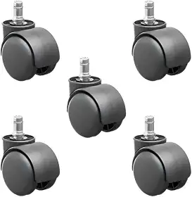 Kit 5 Rodinhas para Cadeira de Escritório e Gamer, Rodízio Nylon 50mm Antirrisco e Silenciosa, Pino Universal 11mm, Reforçada - Preto
