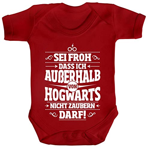 ShirtStreet Fanartikel Fan Kult Film Strampler Bio Baumwoll Baby Body Kurzarm Jungen Mädchen Außerhalb von Hogwarts, Größe: 12-18 Monate,Red Cover