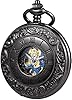 TREEWETO Mechanical Personalized Engraved Pocket Watch Skeleton Black Double Cover Roman Numerals Dial Personalized Gift with Box and Chain for Men Gift for Dad Son #1