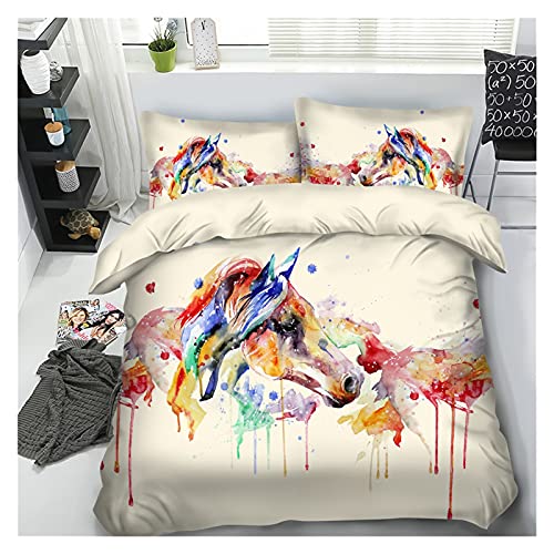 Housse de couette motif cheval aquarelle, le cadeau idéal de lit simple