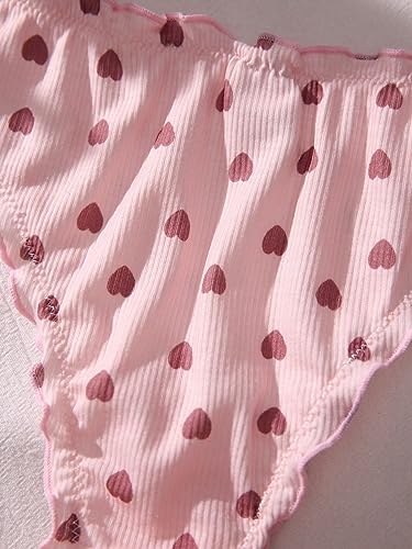 Shenhe 51169143167-M Women'S 3 Packs Underwear Heart Print Cute Panties Lettuce Trim Mid Rise Comfy Briefs Black White Pink M thumb #2