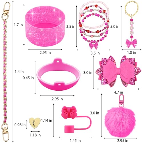 Hpebl 11PCS Bow Accessories for Stanley Cup Tumbler 30 40oz,Fuchsia - image 3