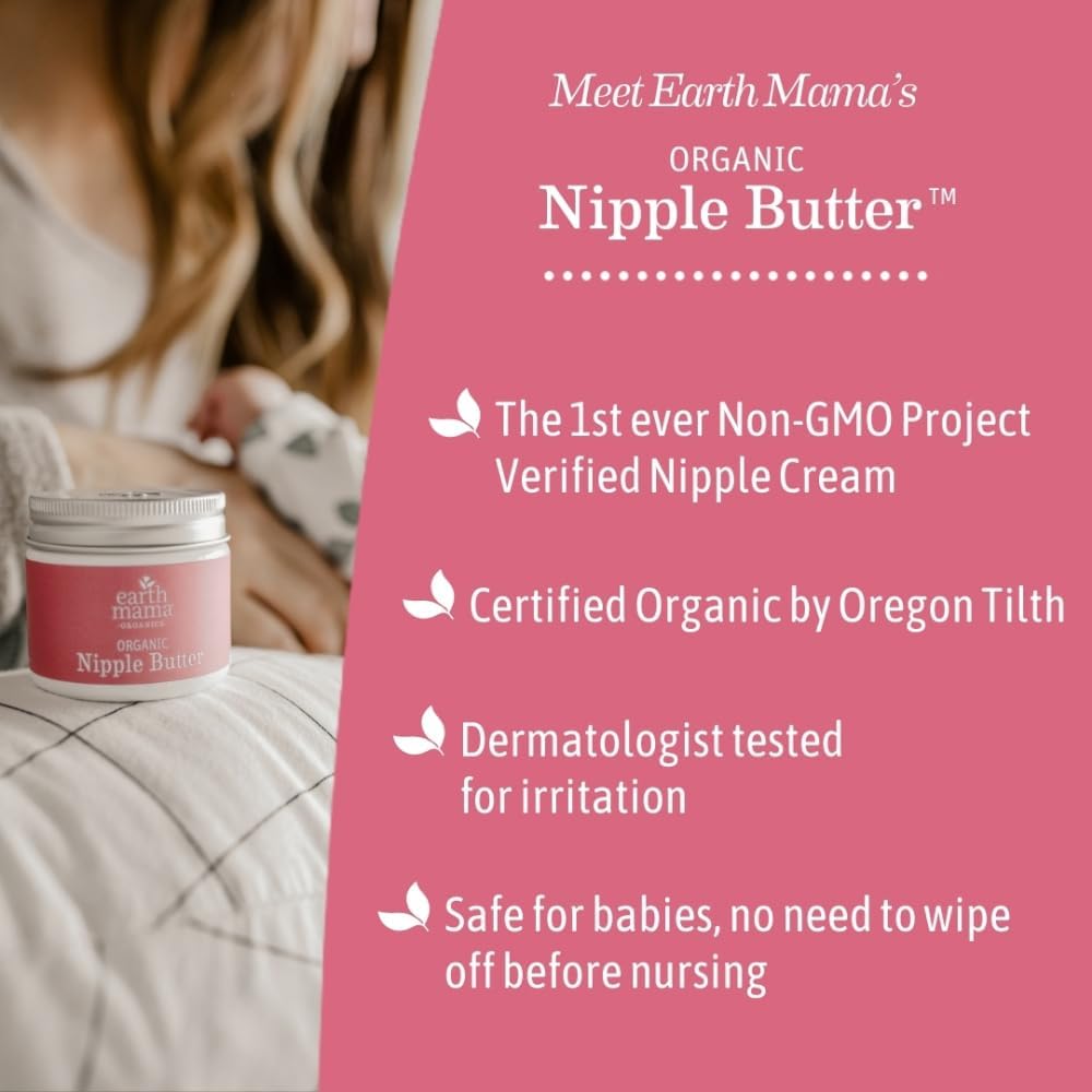 Close-up view of the Earth Mama Organic Nipple Butter jar, highlighting its creamy texture and organic label.