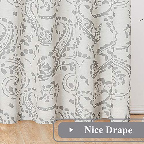 Ronaldecor Linen Window Treatment Sets Grommet Top Paisley Curtain Panels Traditional Style Floral Print Vintage Damask Drapes For Bedroom, 2 Panels, 52" X 84", Grey #TOP6
