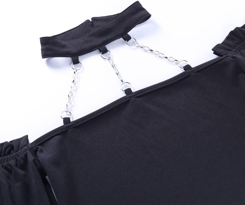 Kisswow Long Sleeves Goth Crop Top Chain Harajuku Femboy Alt Punk Outfits for Women - Image 3