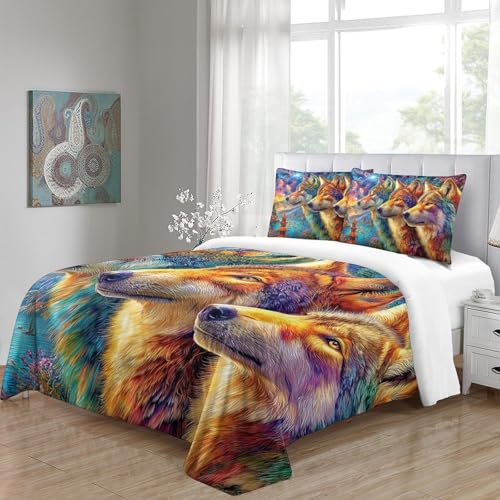 Housse de couette Loup 3 pièces en microfibre 260x220 cm pour lit double - 5
