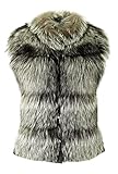 Passform: tailliert DX Damen Pelzweste echter Silber Fuchs Fellweste Gilet, Leder Weste, Fell, Pelz (32)