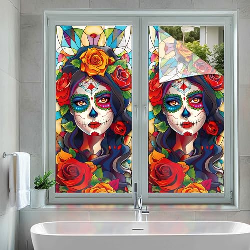 Vinilo decorativo ventana estilo vidriera calavera Dia de muertos miniatura 5